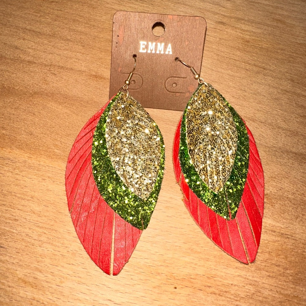 Red and Gold Leaf Earrings